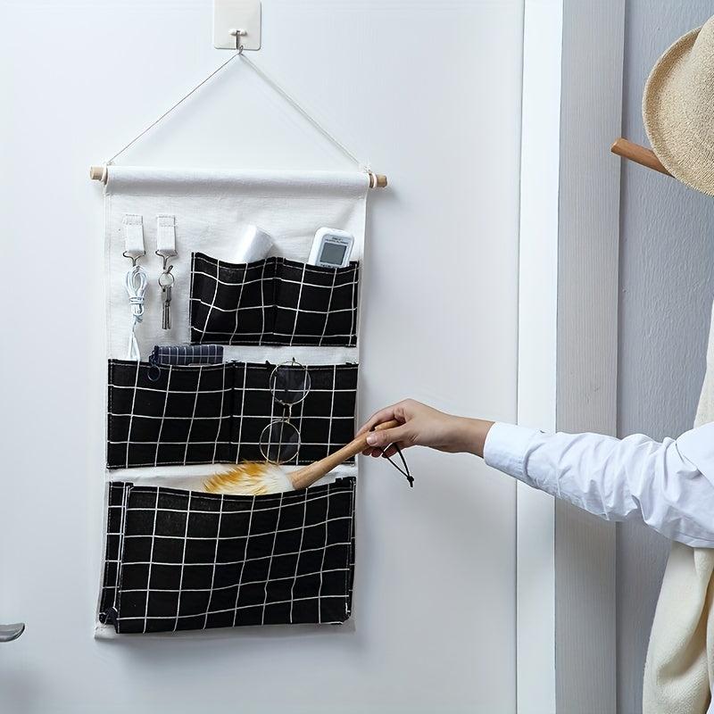 3D Hanging Bag with 5 Pockets Cotton Linen Wall Storage Pocket