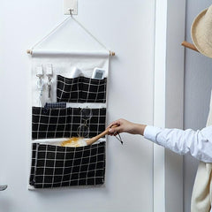 3D Hanging Bag with 5 Pockets Cotton Linen Wall Storage Pocket