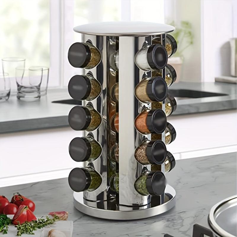 1Pc Rotating Spice Rack Stainless Steel Organizer Carousel Tower