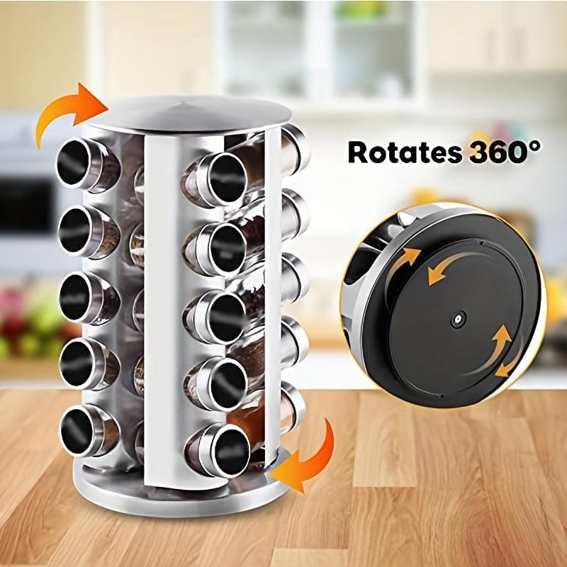 1Pc Rotating Spice Rack Stainless Steel Organizer Carousel Tower