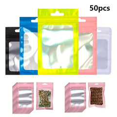 50 Colorful Matte Aluminum Self Sealing Ziplock Bags for Food Storage