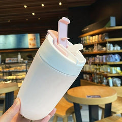 Portable Vacuum Flask with Straw Stainless Steel Insulated Cup