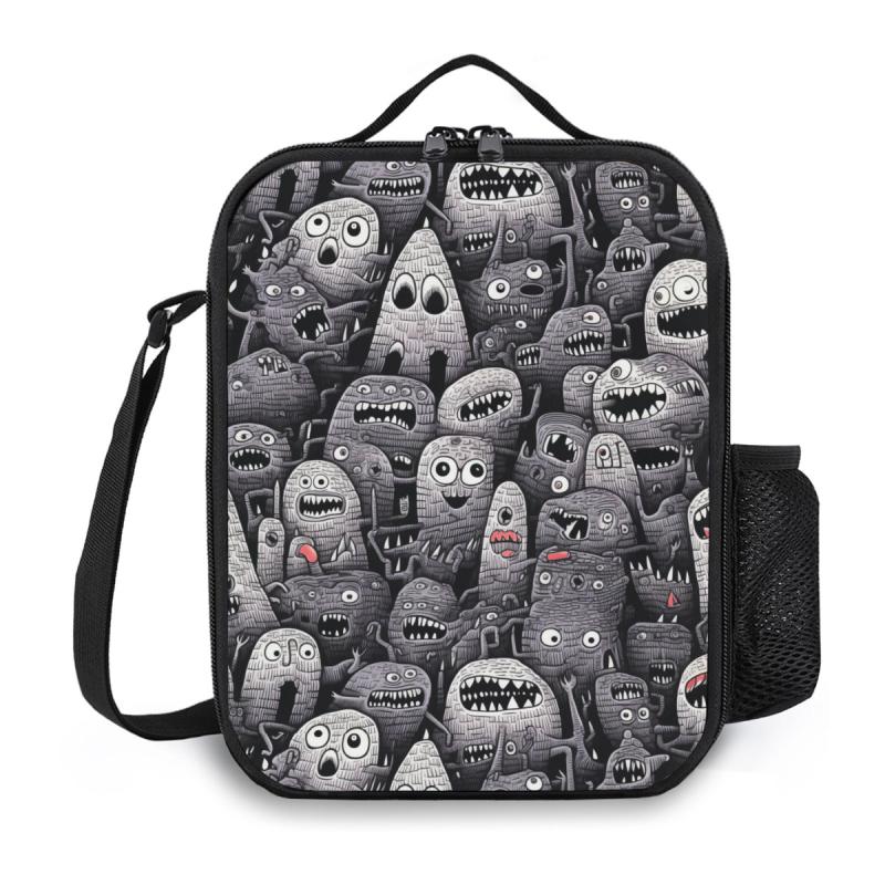 1pc Reusable Scary Monster Insulated Lunch Bag with Pocket Zippers