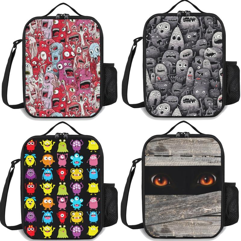 1pc Reusable Scary Monster Insulated Lunch Bag with Pocket Zippers