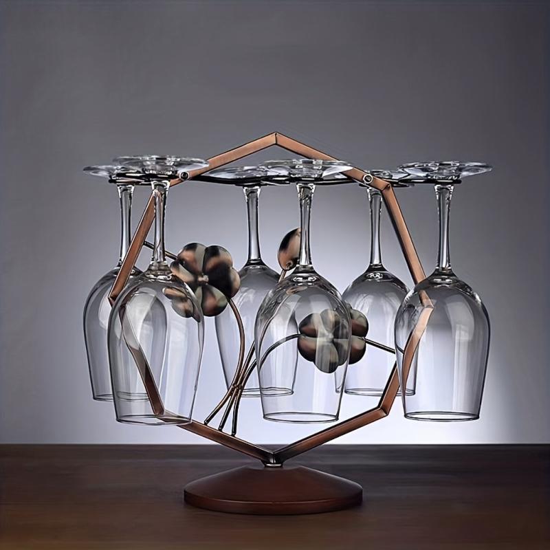 Upside Down Wine Glass Holder With Wood Base Set
