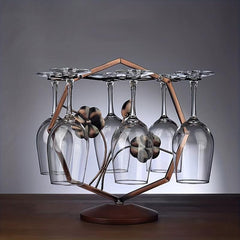 Upside Down Wine Glass Holder With Wood Base Set