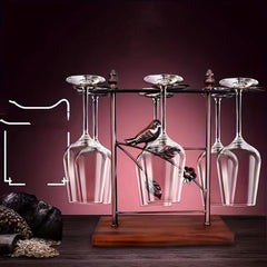 Upside Down Wine Glass Holder With Wood Base Set