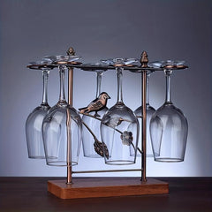 Upside Down Wine Glass Holder With Wood Base Set