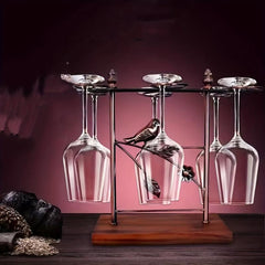 Upside Down Wine Glass Holder With Wood Base Set