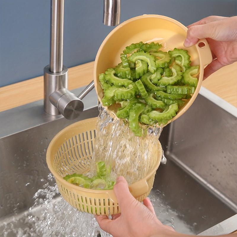 Double Layers Drain Basket Kitchen Strainer Colander Bowl 5.08cm