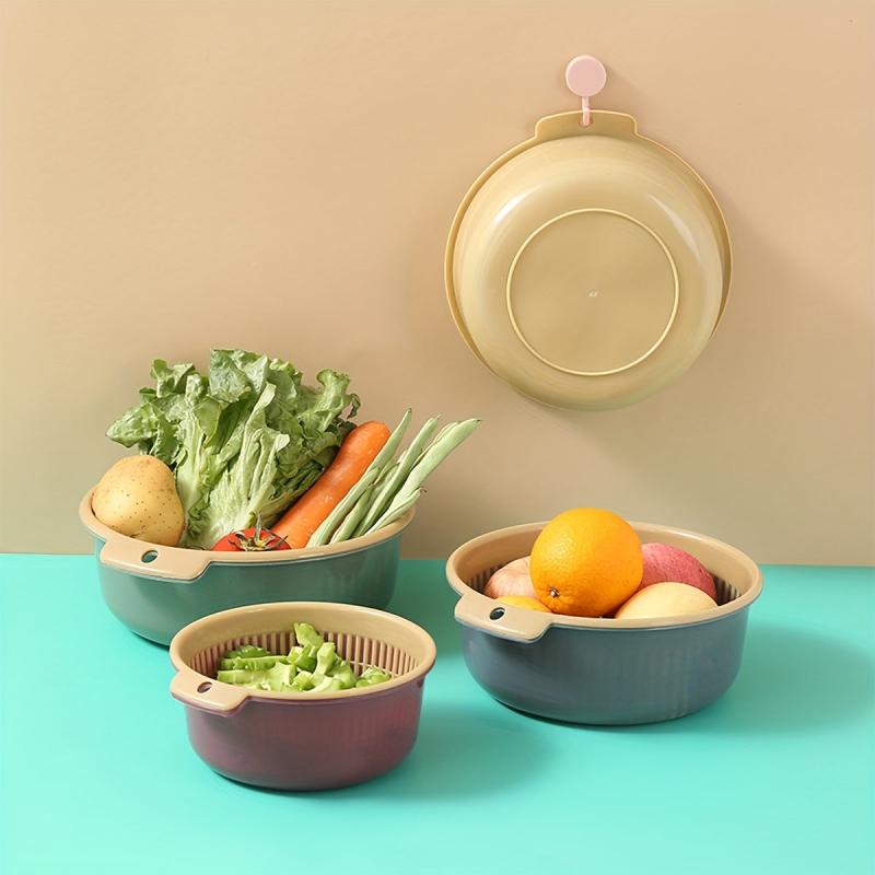 Double Layers Drain Basket Kitchen Strainer Colander Bowl 5.08cm