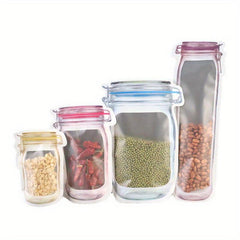 4pcs Mason Jar Zipper Bags Reusable Food Storage Snack Dry Fruit Grain Spice Pou