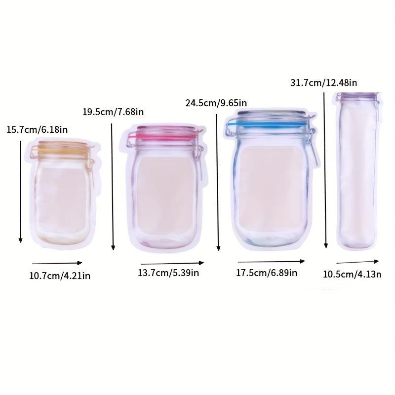 4pcs Mason Jar Zipper Bags Reusable Food Storage Snack Dry Fruit Grain Spice Pou