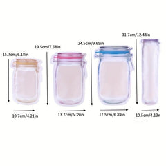 4pcs Mason Jar Zipper Bags Reusable Food Storage Snack Dry Fruit Grain Spice Pou