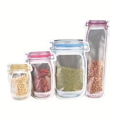 4pcs Mason Jar Zipper Bags Reusable Food Storage Snack Dry Fruit Grain Spice Pou