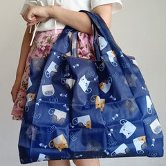 2pcs Cartoon Cat Shoulder Bag Large Capacity Foldable Eco-Friendly Shopping Bag