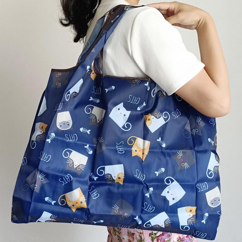 2pcs Cartoon Cat Shoulder Bag Large Capacity Foldable Eco-Friendly Shopping Bag