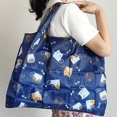 2pcs Cartoon Cat Shoulder Bag Large Capacity Foldable Eco-Friendly Shopping Bag
