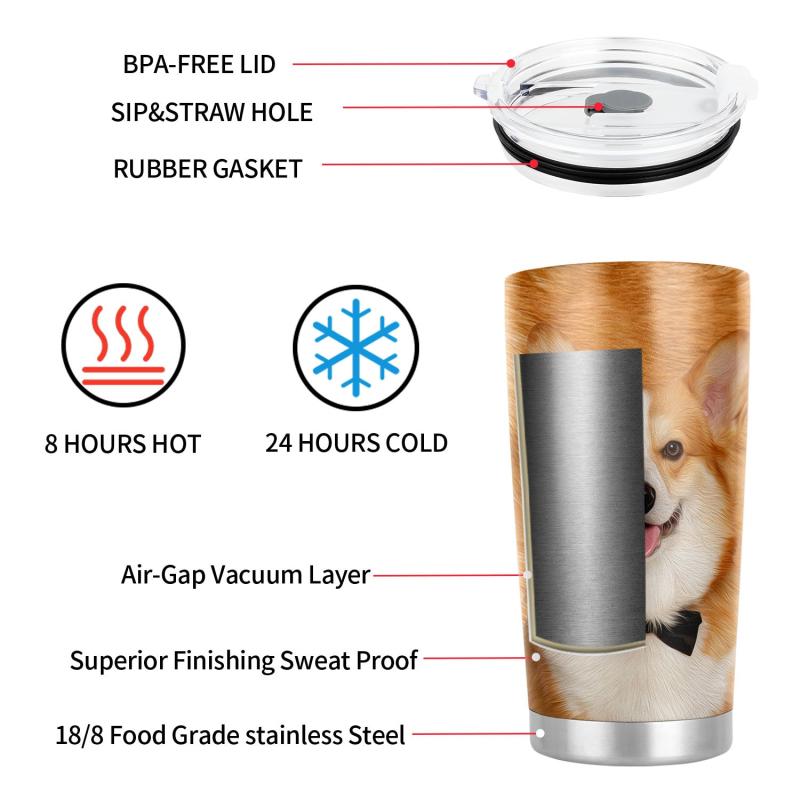 20oz Corgi Dog Print Tumbler Stainless Steel Vacuum Insulated Travel Mug
