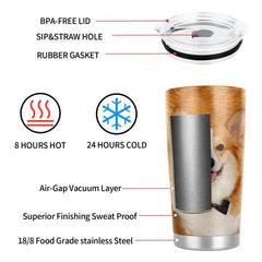 20oz Corgi Dog Print Tumbler Stainless Steel Vacuum Insulated Travel Mug