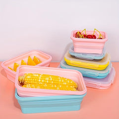 2pc 800ml Silicone Collapsible Food Storage Containers With Lids