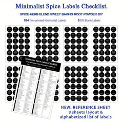 216pcs Round 3.81cm Spice Jar Labels Preprinted & Blank Chalkboard Stickers