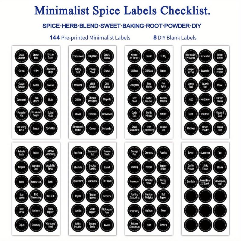 216pcs Round 3.81cm Spice Jar Labels Preprinted & Blank Chalkboard Stickers