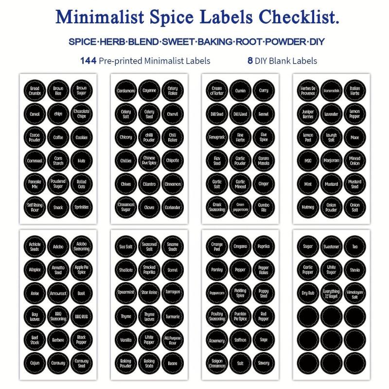 216pcs Round 3.81cm Spice Jar Labels Preprinted & Blank Chalkboard Stickers