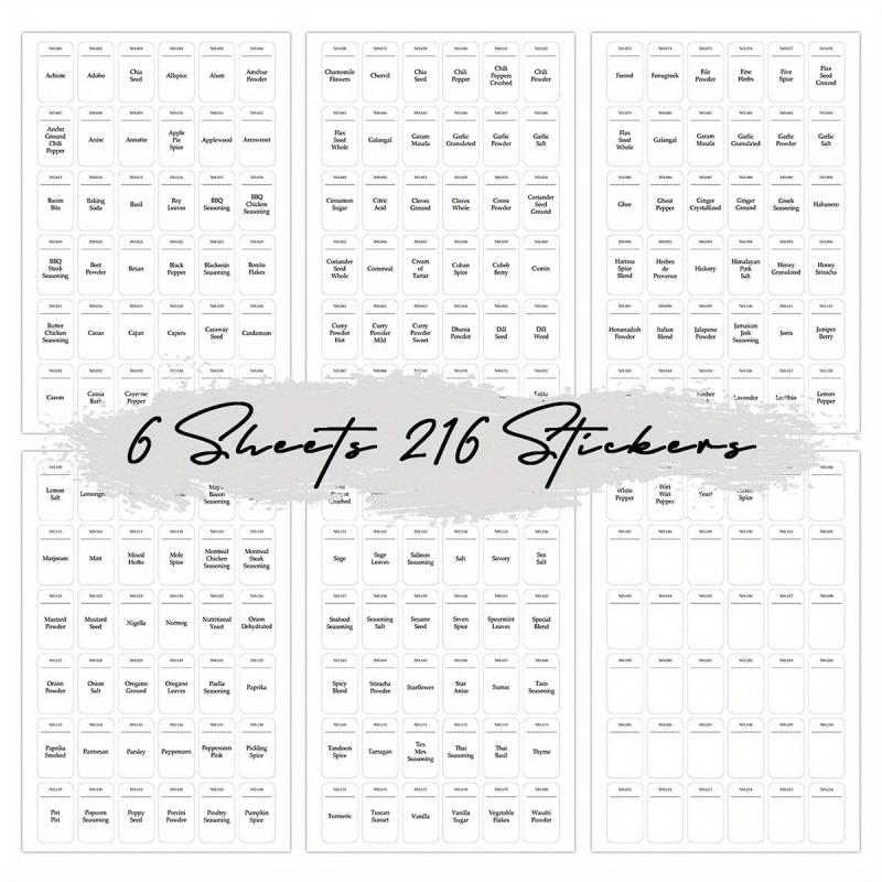 216pcs Round 3.81cm Spice Jar Labels Preprinted & Blank Chalkboard Stickers
