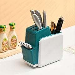 Kitchen Holder Square Plug in Rack Sharpening Rod Scissors Storage Holder