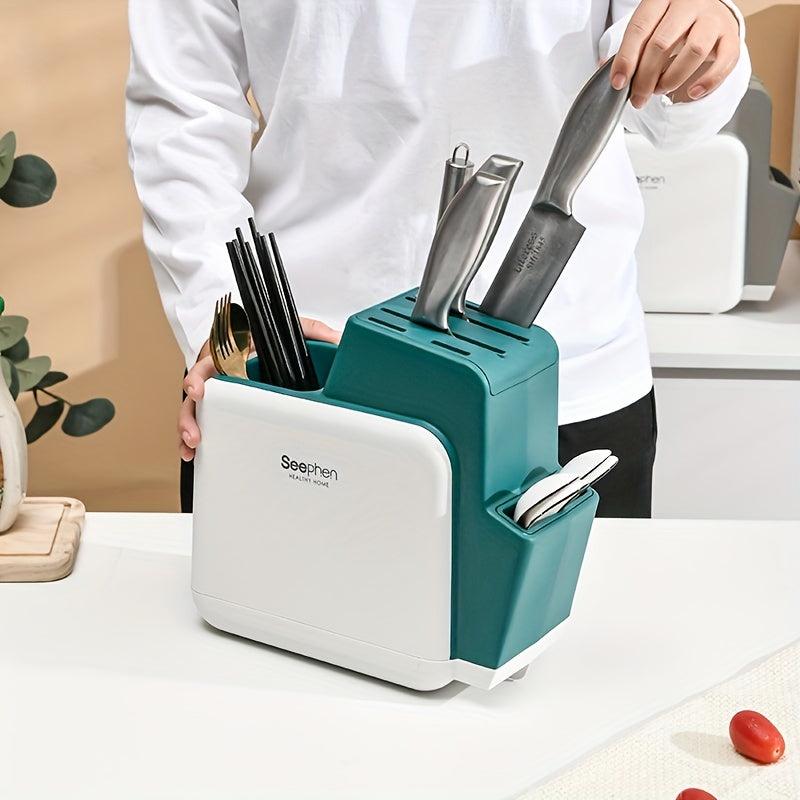 Kitchen Holder Square Plug in Rack Sharpening Rod Scissors Storage Holder