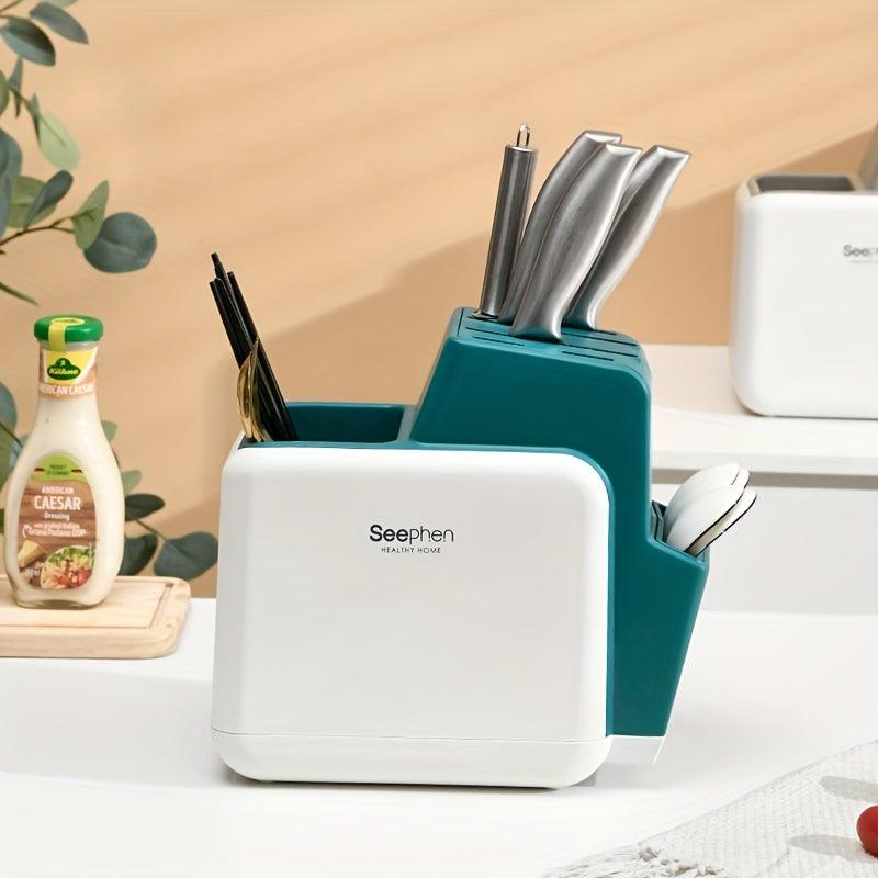 Kitchen Holder Square Plug in Rack Sharpening Rod Scissors Storage Holder