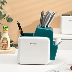 Kitchen Holder Square Plug in Rack Sharpening Rod Scissors Storage Holder