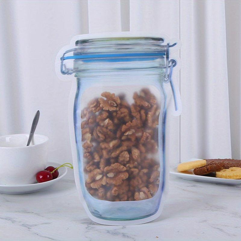 5pcs Reusable Mason Jar Bottle Bags Self Standing Zipper Sealed Food Storage Bag