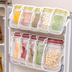 5pcs Reusable Mason Jar Bottle Bags Self Standing Zipper Sealed Food Storage Bag
