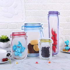 5pcs Reusable Mason Jar Bottle Bags Self Standing Zipper Sealed Food Storage Bag