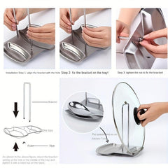 Stainless Steel Pot Cover Rack with Spoon Rack and Drain Pan Support