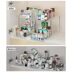 Pull-Out Under Sink Organizer 2-Tier Clear Organizer for Bathroom and Kitchen