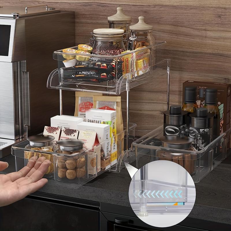 Pull-Out Under Sink Organizer 2-Tier Clear Organizer for Bathroom and Kitchen