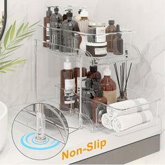 Pull-Out Under Sink Organizer 2-Tier Clear Organizer for Bathroom and Kitchen