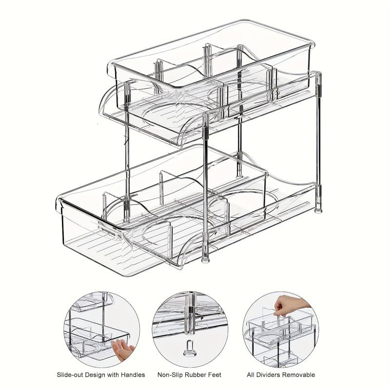 Pull-Out Under Sink Organizer 2-Tier Clear Organizer for Bathroom and Kitchen