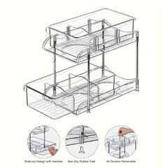 Pull-Out Under Sink Organizer 2-Tier Clear Organizer for Bathroom and Kitchen