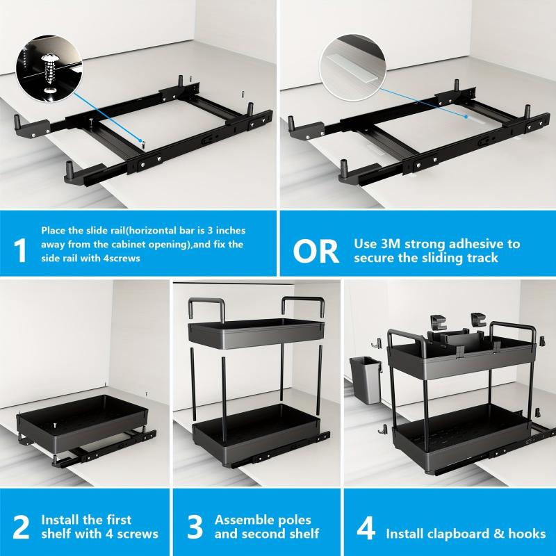 2pcs Storage Shelf Under Sink Kitchen Cabinet Drawer Type Seasoning Sliding Stor