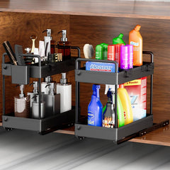 2pcs Storage Shelf Under Sink Kitchen Cabinet Drawer Type Seasoning Sliding Stor