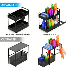 2pcs Storage Shelf Under Sink Kitchen Cabinet Drawer Type Seasoning Sliding Stor