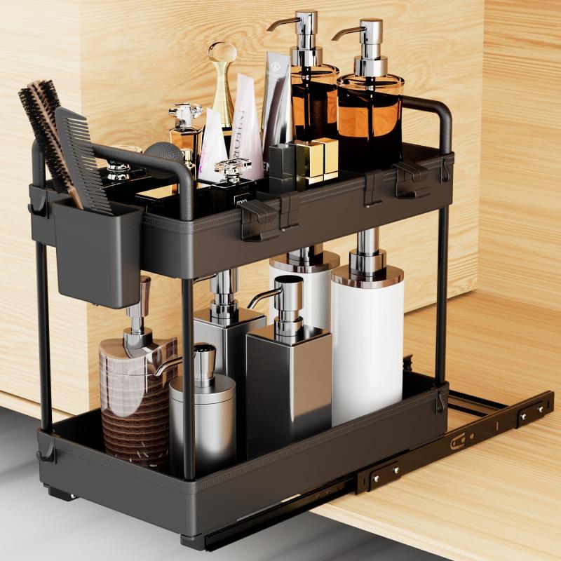 2pcs Storage Shelf Under Sink Kitchen Cabinet Drawer Type Seasoning Sliding Stor