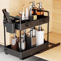 2pcs Storage Shelf Under Sink Kitchen Cabinet Drawer Type Seasoning Sliding Stor