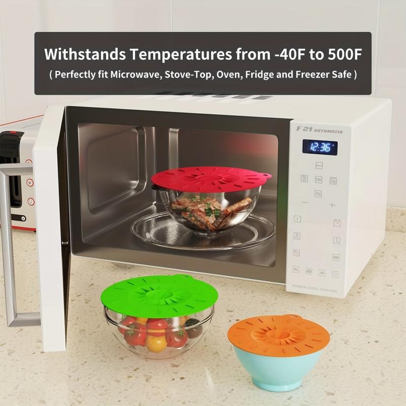 5pcs Reusable Silicone Microwave Covers Heat Resistant Suction Lids