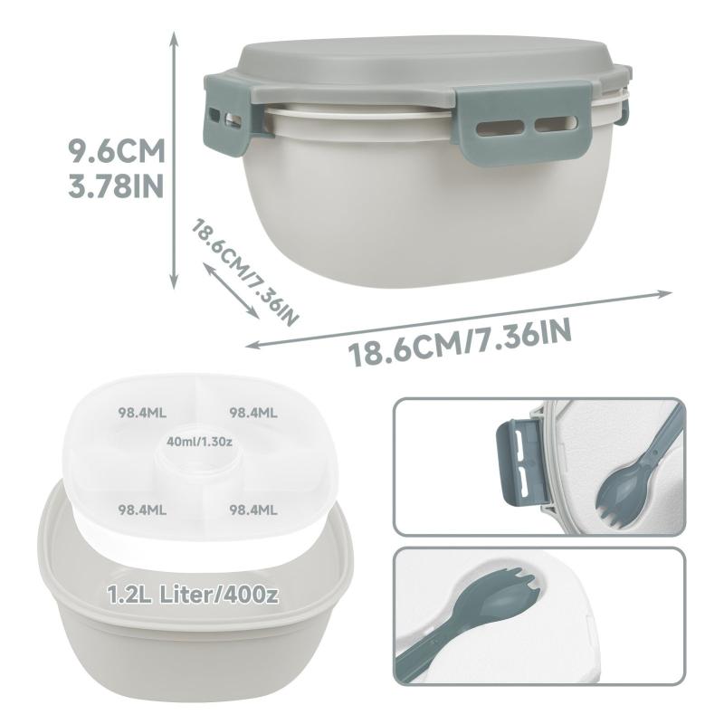 1pc Leakproof Bento Box w/ Ice Pack, Fork - 1.2L