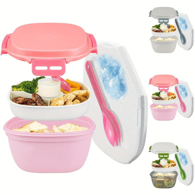 1pc Leakproof Bento Box w/ Ice Pack, Fork - 1.2L